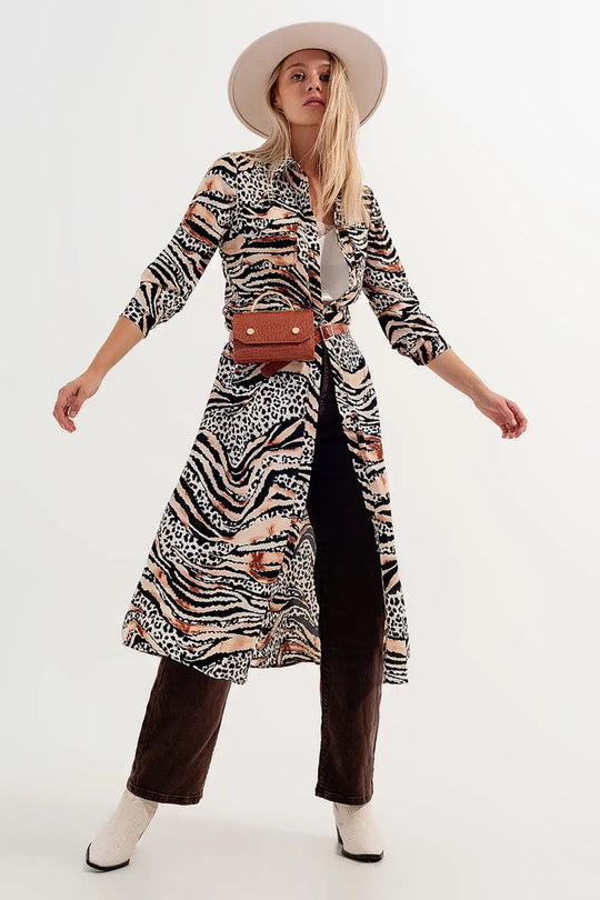 Robe chemise à imprimé animal Naturel - Vestidos