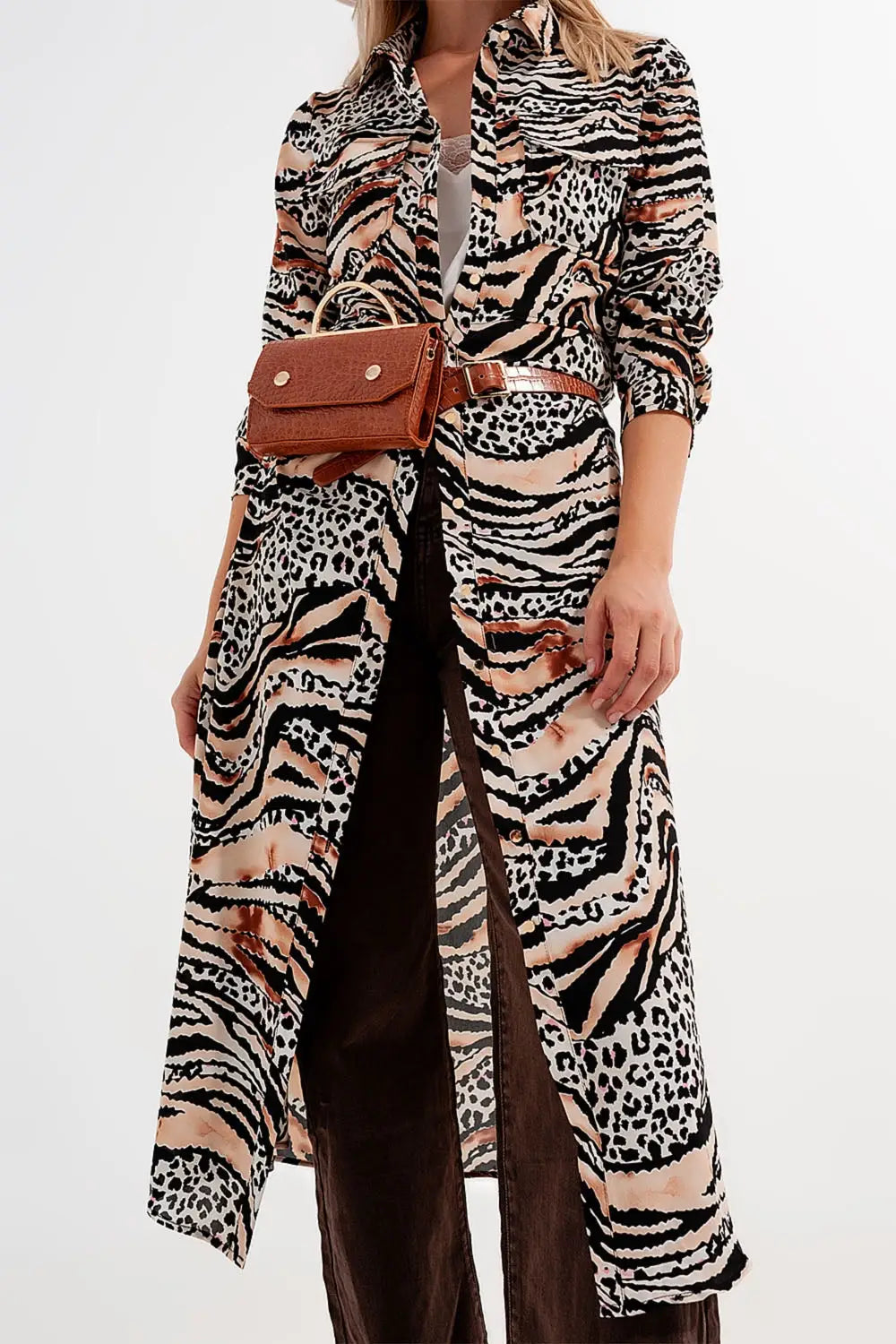 Robe chemise à imprimé animal Naturel - Vestidos