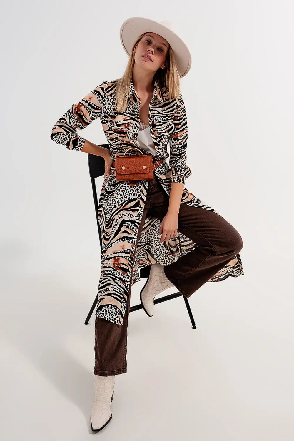 Q2 Robe chemise à imprimé animal Naturel