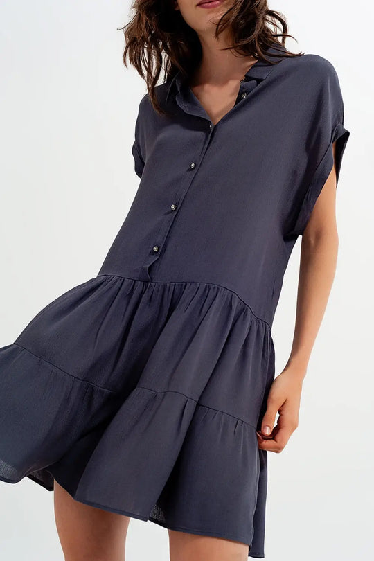 Robe chemise courte à volants gris - Vestidos