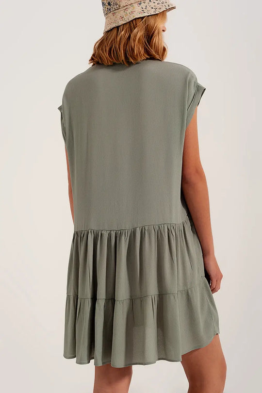 Robe chemise courte à volants verte - Vestidos