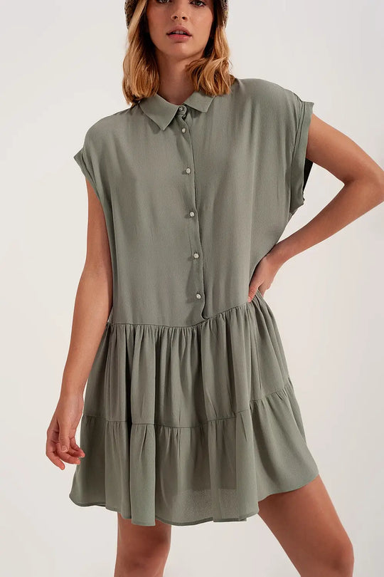 Robe chemise courte à volants verte - Vestidos