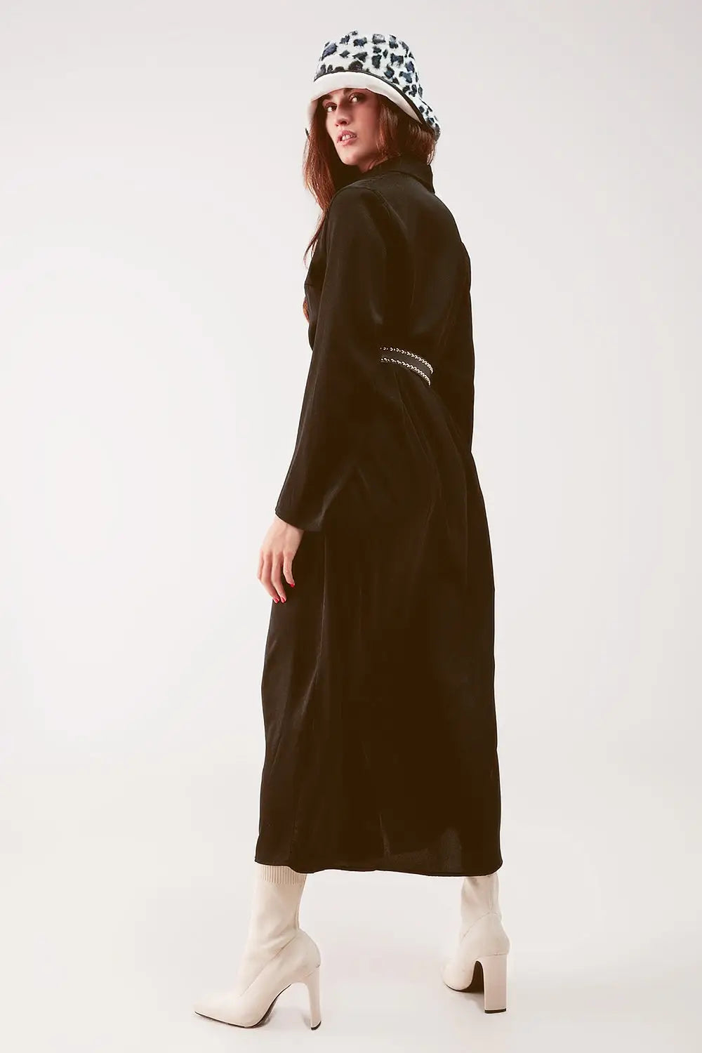 Robe chemise longue ample à décolleté noire - Vestidos