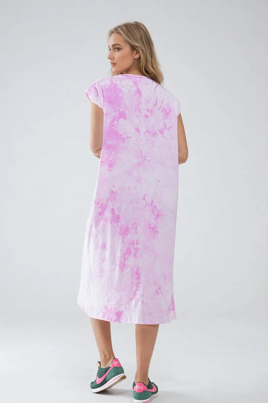 Robe Chemise Mi-longue Tie Dye Rose - Vestidos