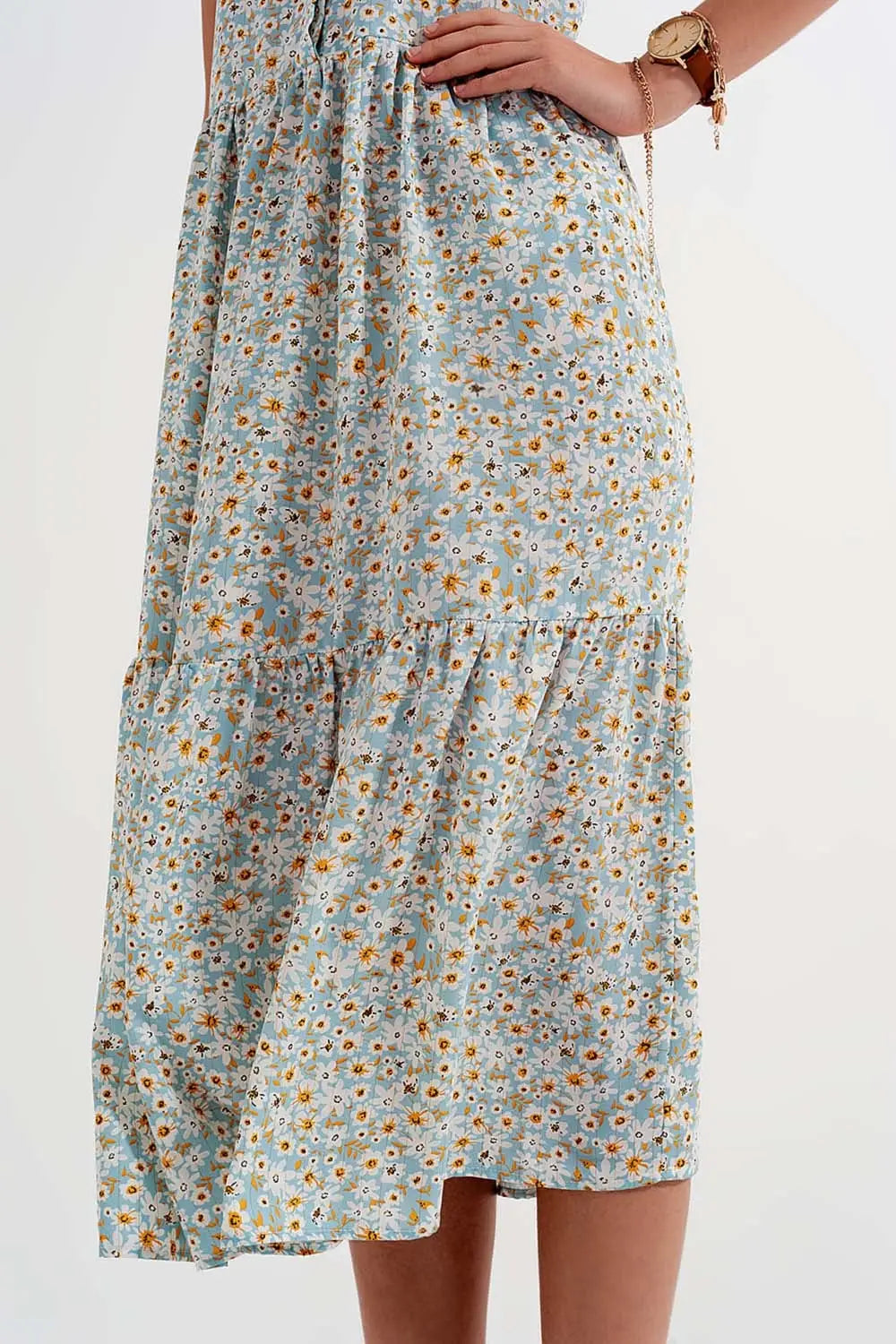 Robe chemise sans manches à fleurs Bleu - Vestidos