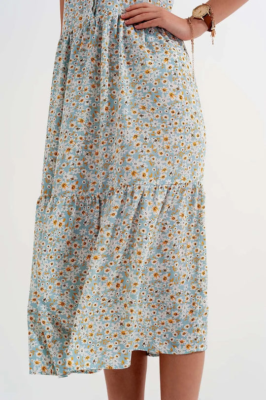 Robe chemise sans manches à fleurs Bleu - Vestidos