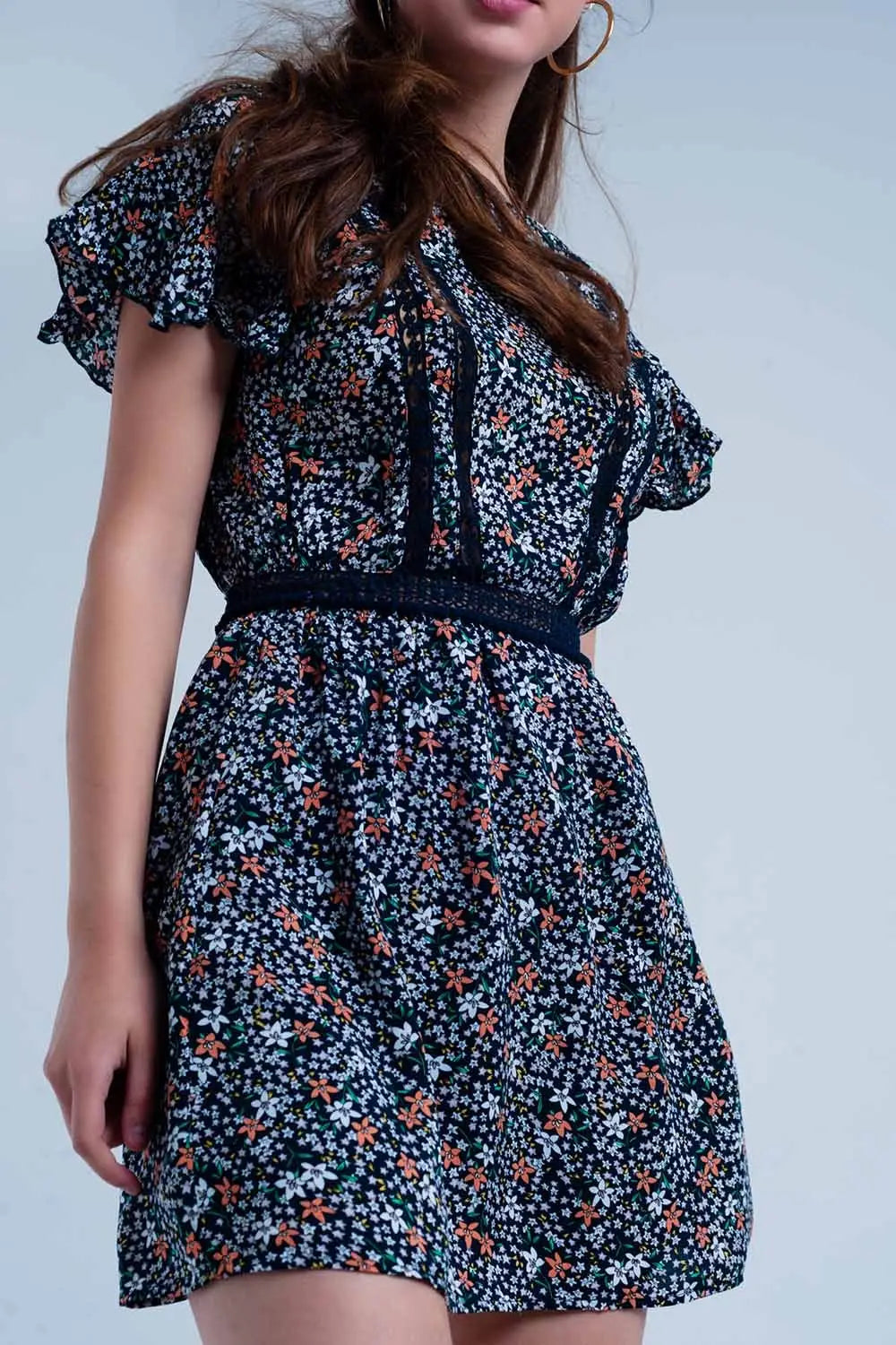 Robe couleur marine à fleurs avec arrière ouvert - Vestidos