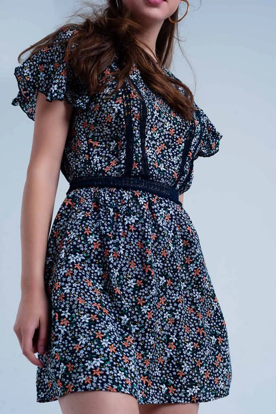 Robe couleur marine à fleurs avec arrière ouvert - Vestidos