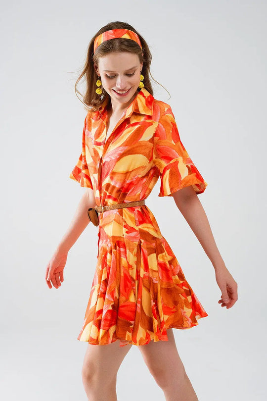 Robe courte à imprimé abstrait en brun rouge et brun - Vestidos