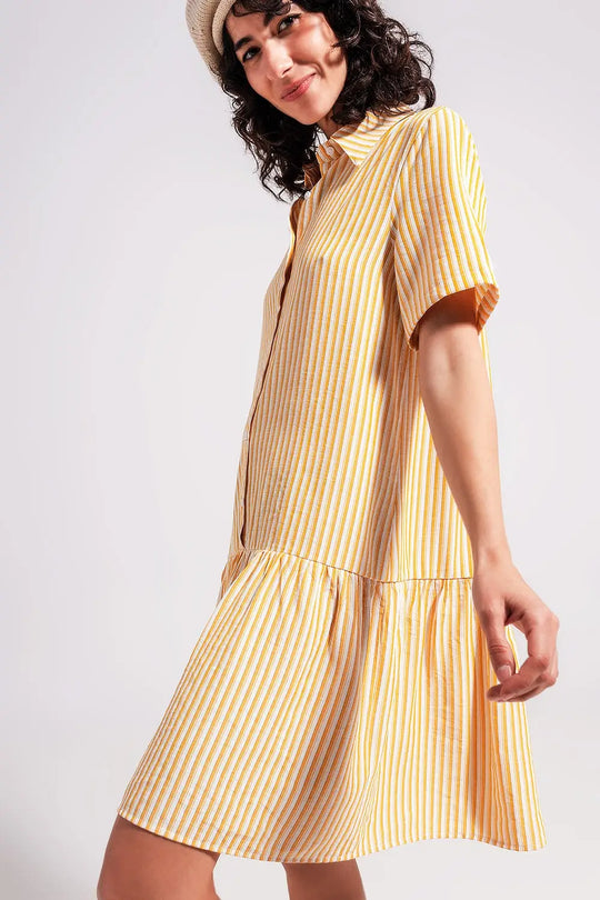 Robe courte à rayures jaune et blanc - Vestidos