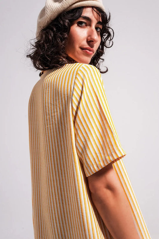 Robe courte à rayures jaune et blanc - Vestidos
