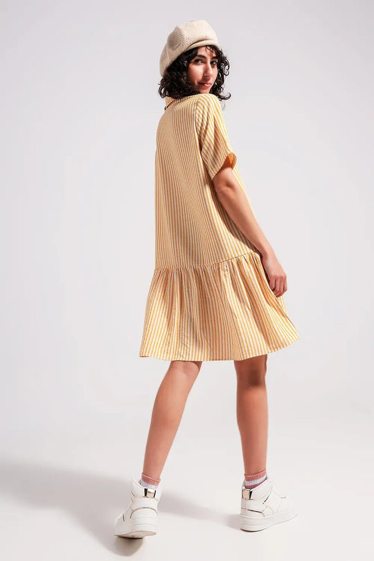 Robe courte à rayures jaune et blanc - Vestidos
