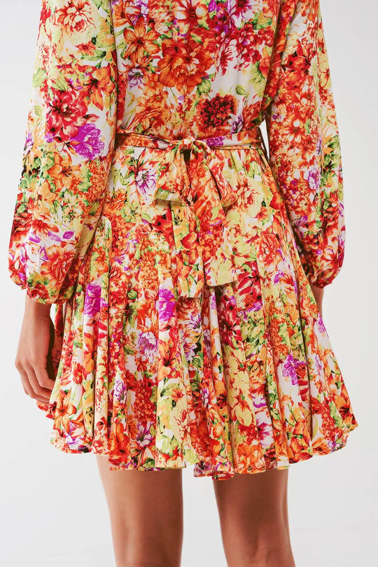 Robe courte à volants avec imprimé floral multicolore - Vestidos