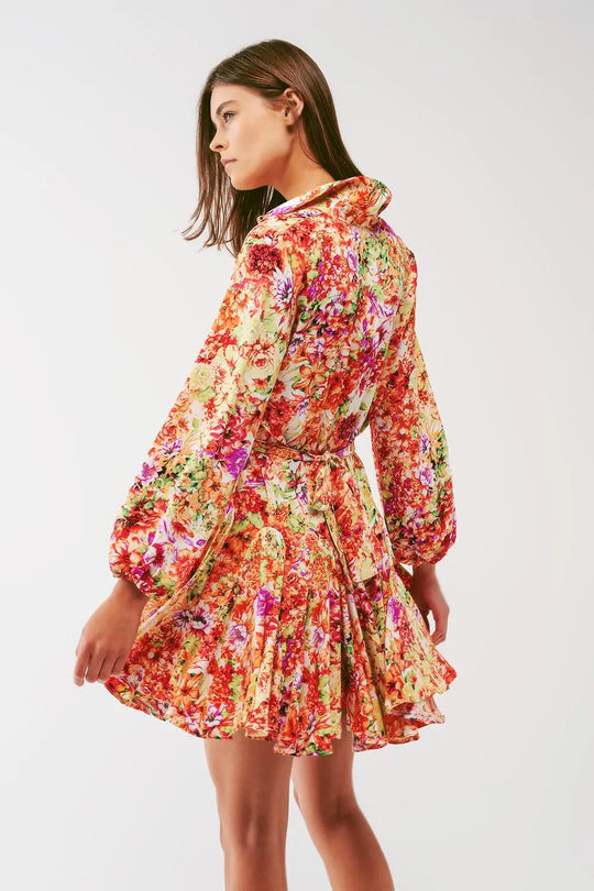 Robe courte à volants avec imprimé floral multicolore - Vestidos