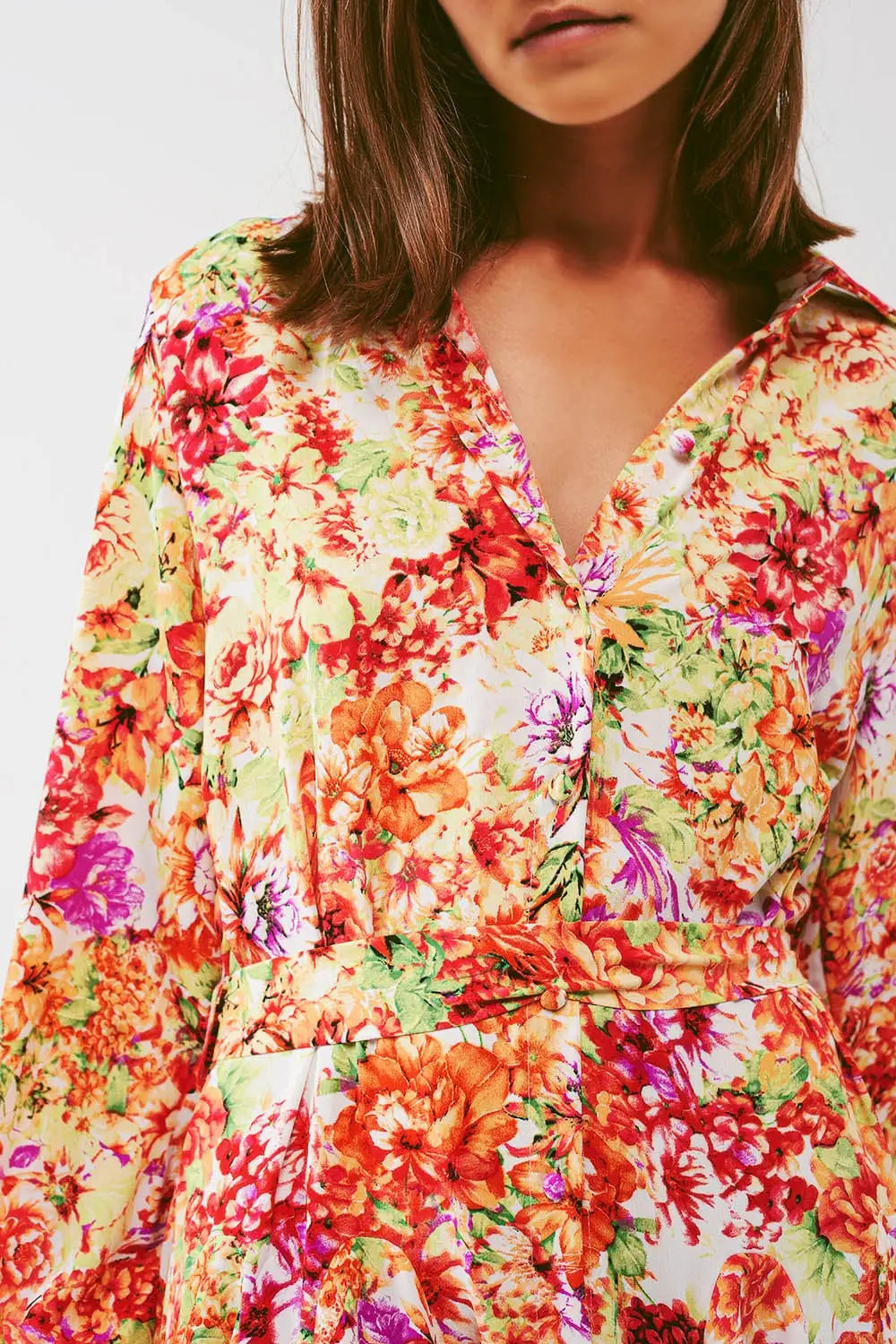Robe courte à volants avec imprimé floral multicolore - Vestidos