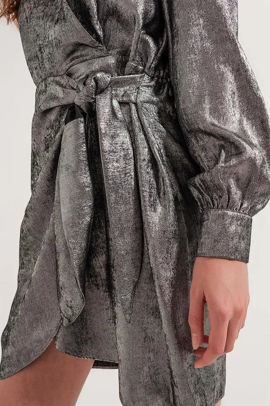 Robe courte avec nœud sur le devant Argent - Vestidos