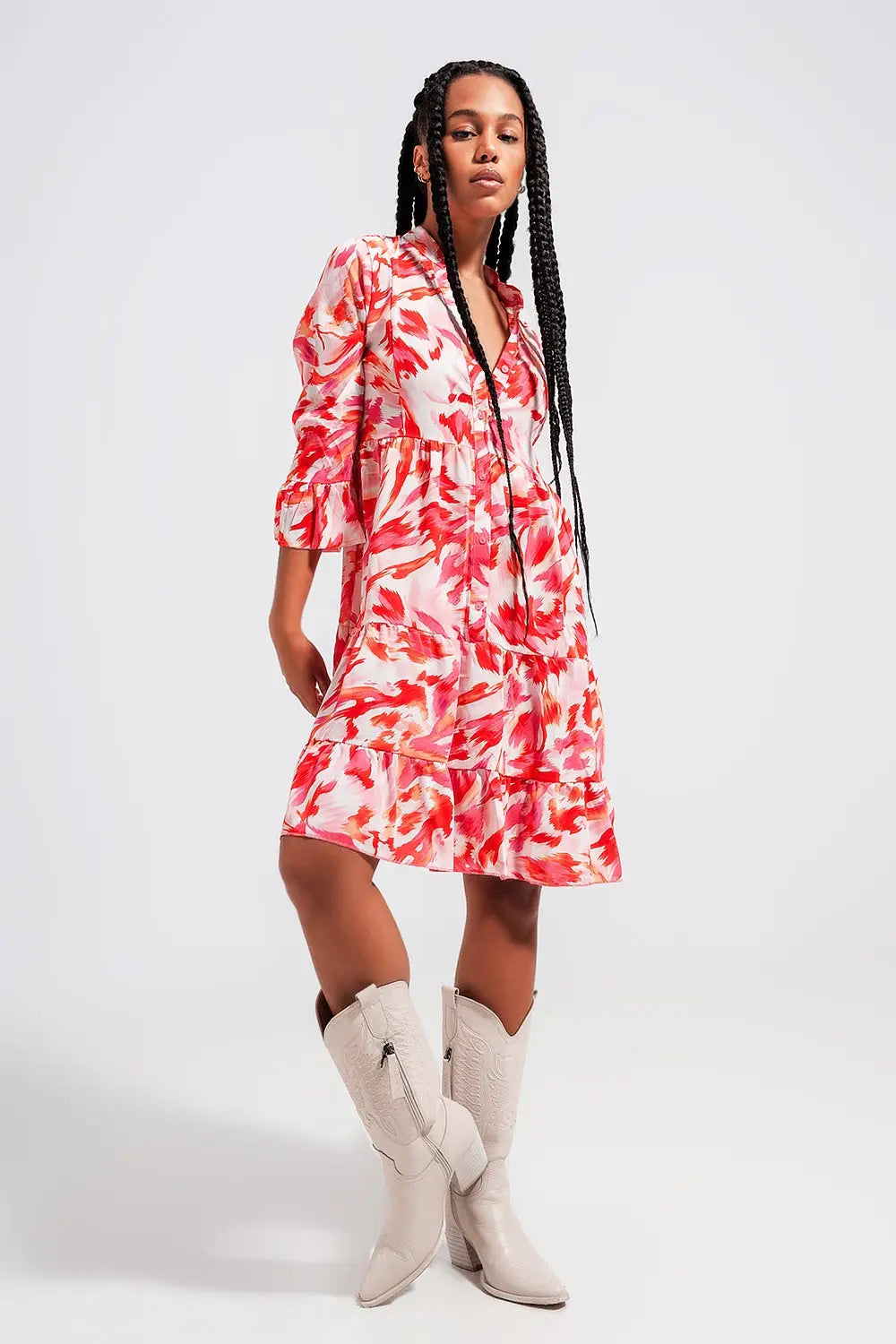 Robe courte avec volants étagés fuchsia - Vestidos