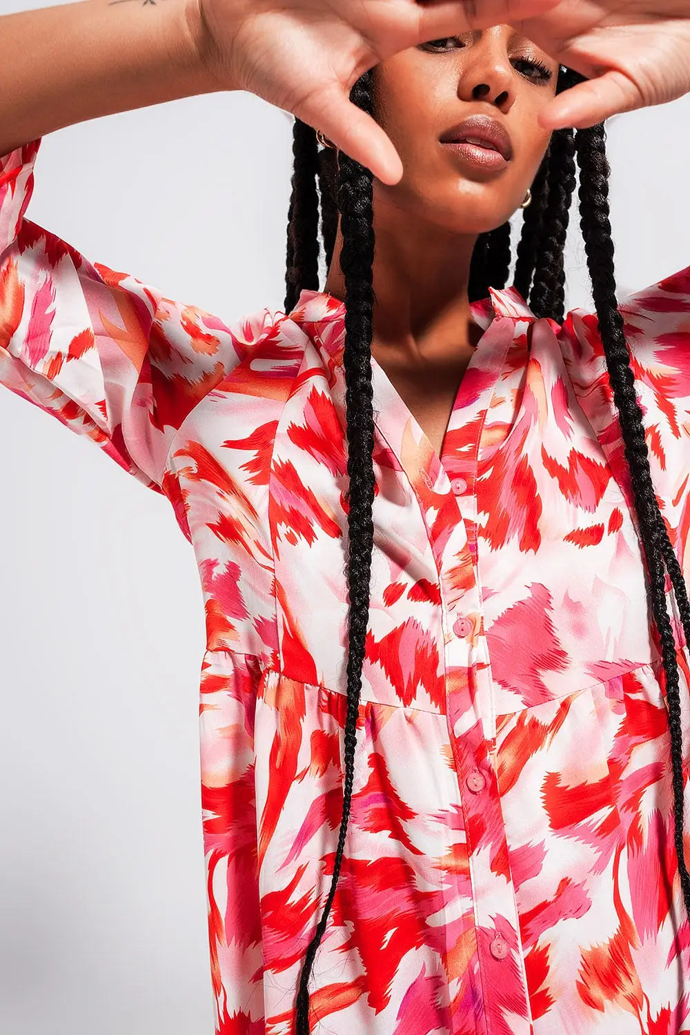 Robe courte avec volants étagés fuchsia - Vestidos