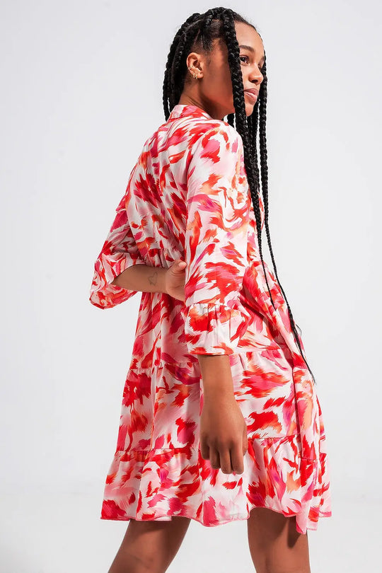 Robe courte avec volants étagés fuchsia - Vestidos