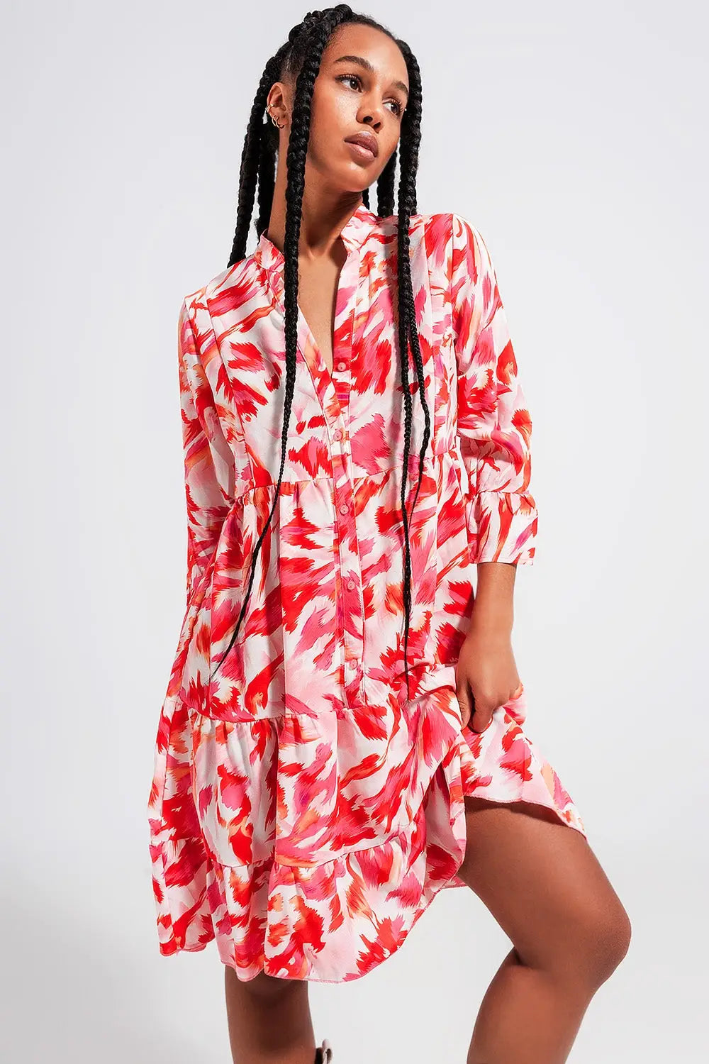 Robe courte avec volants étagés fuchsia - Vestidos