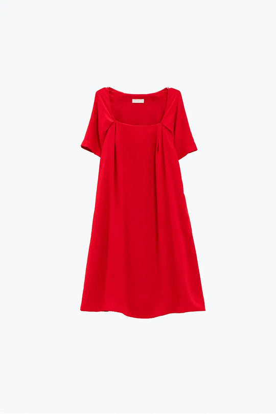 Robe courte décontractée à encolure carrée et manches courtes en rouge - Vestidos
