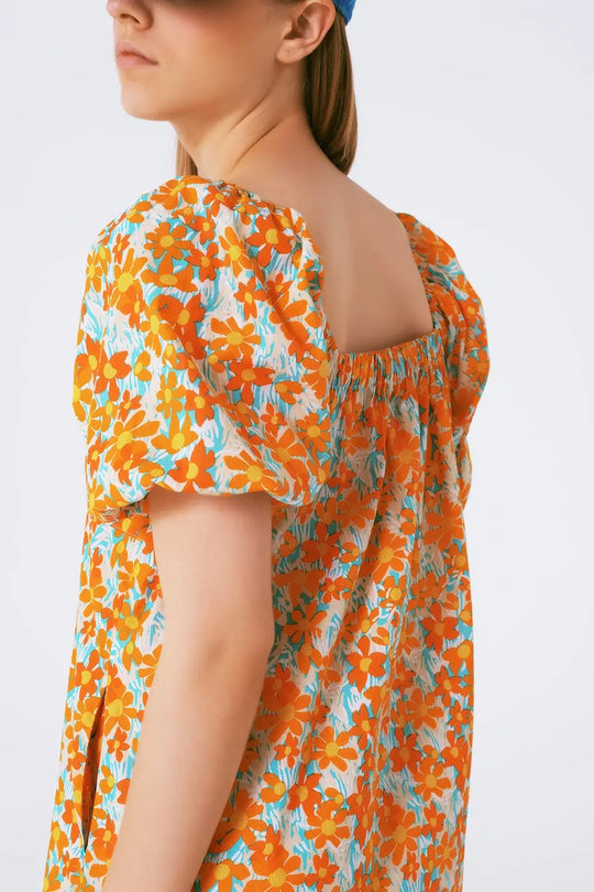 Robe courte et ample à imprimé floral et manches bouffantes - Vestidos