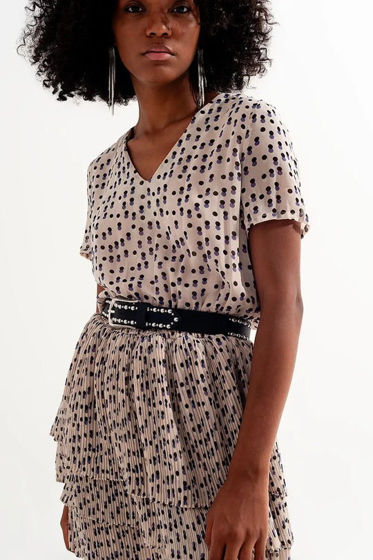 Robe courte froncée à basque crème - Vestidos