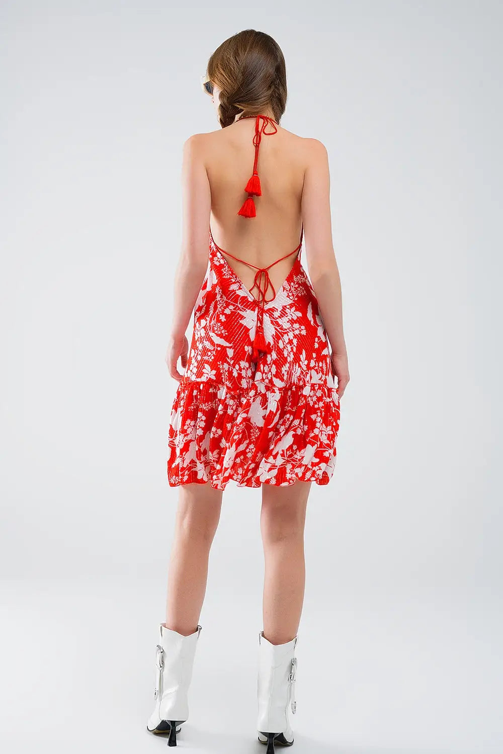 Robe courte rouge à imprimé fleuri Boho avec détails en lurex - Vestidos