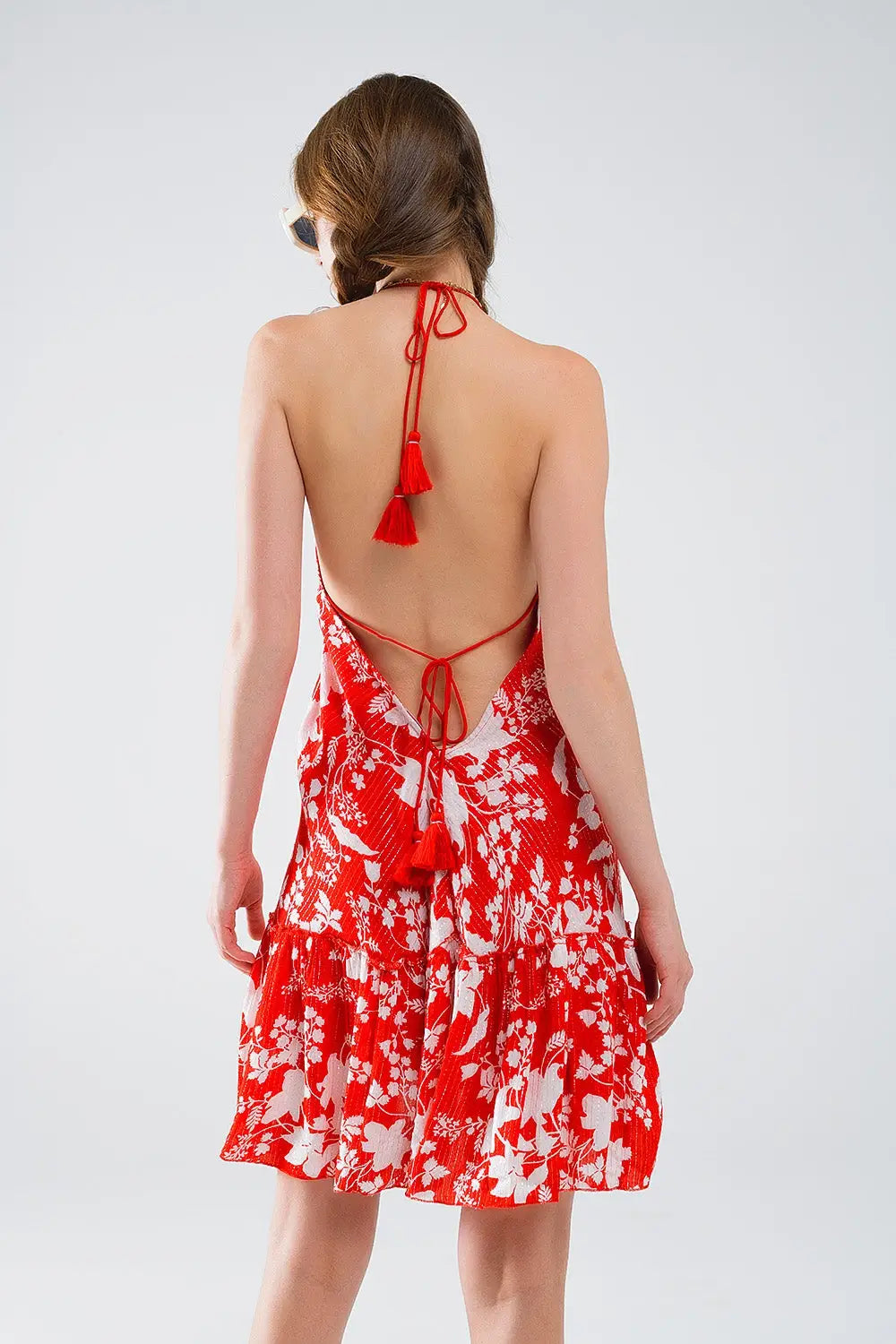 Robe courte rouge à imprimé fleuri Boho avec détails en lurex - Vestidos