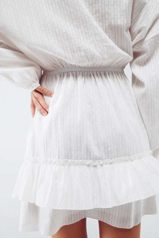 Robe courte skater à manches longues et à texture en blanc - Vestidos