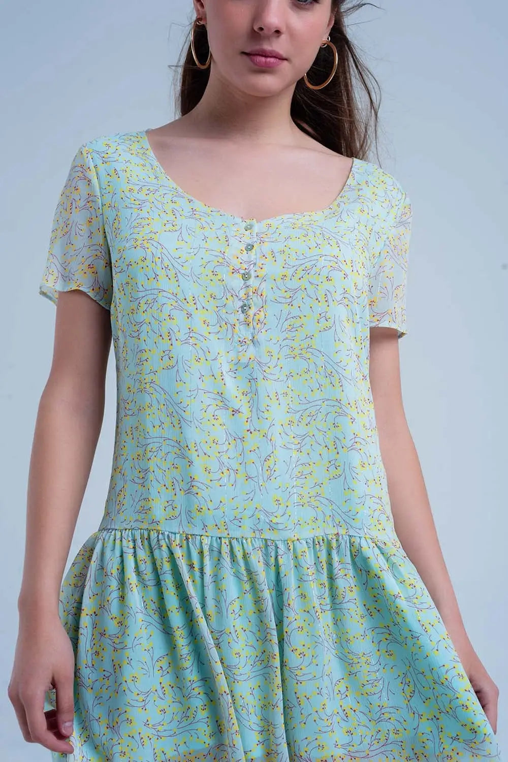 Robe courte vert à fleurs - Vestidos