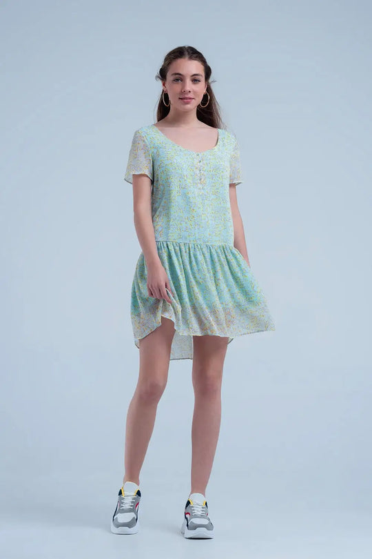Robe courte vert à fleurs - Vestidos
