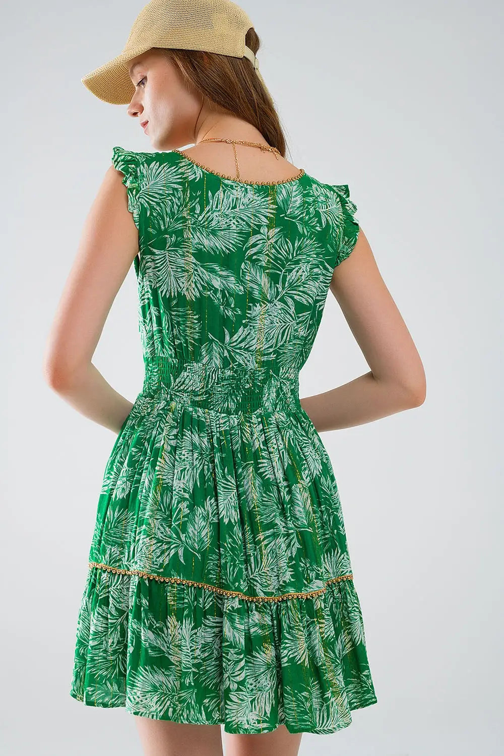 robe courte verte à imprimé fleuri boho avec détails en lurex - Vestidos
