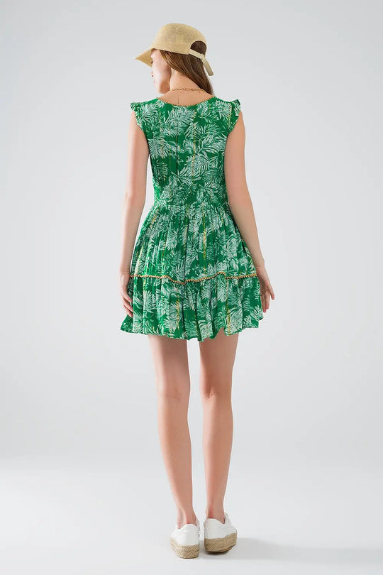 robe courte verte à imprimé fleuri boho avec détails en lurex - Vestidos