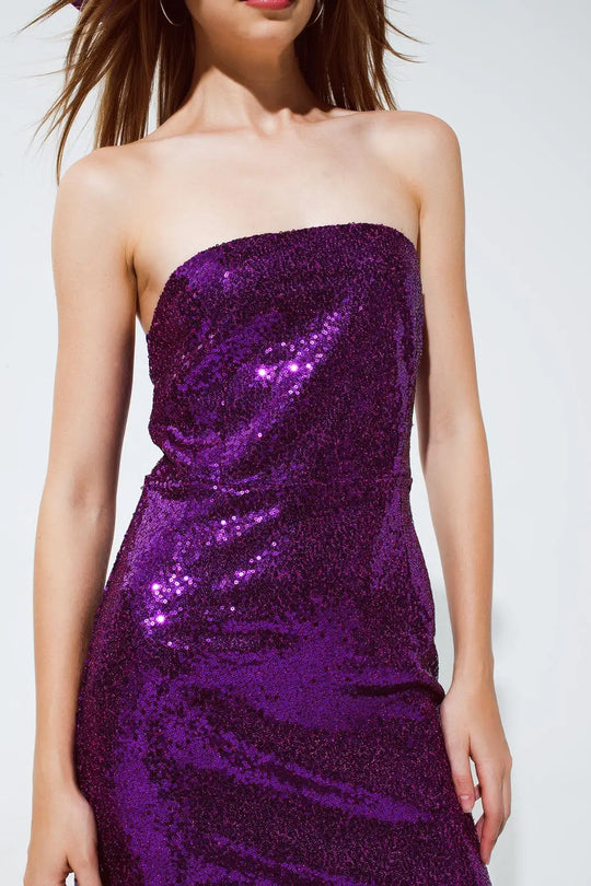 Robe crayon mini à sequins bandeau en violet - Vestidos