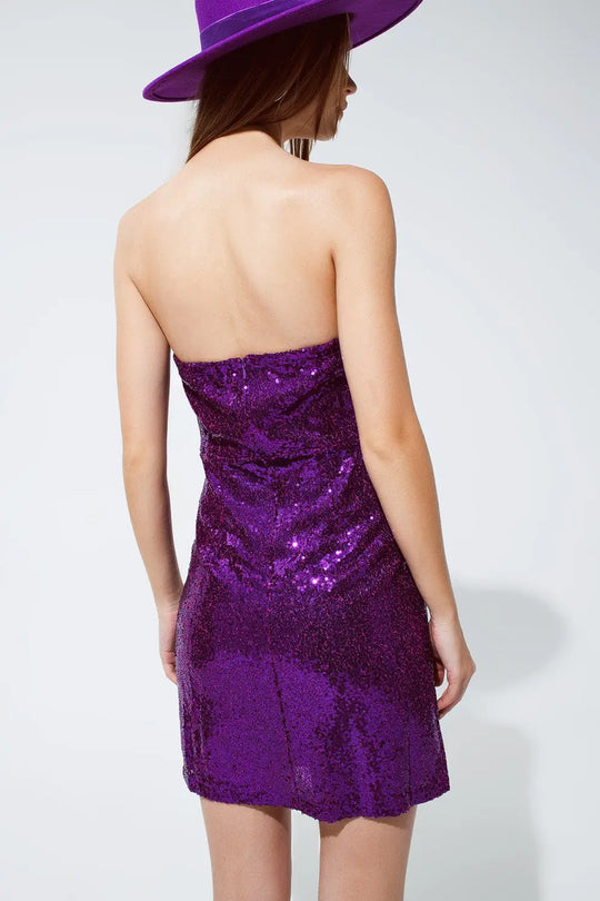 Robe crayon mini à sequins bandeau en violet - Vestidos