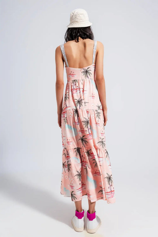 Robe de plage longue à fines bretelles et imprimé tropique - Vestidos