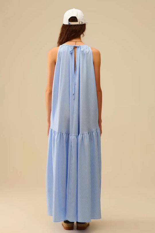 Robe dos nu fluide rayée bleu et blanc - Vestidos