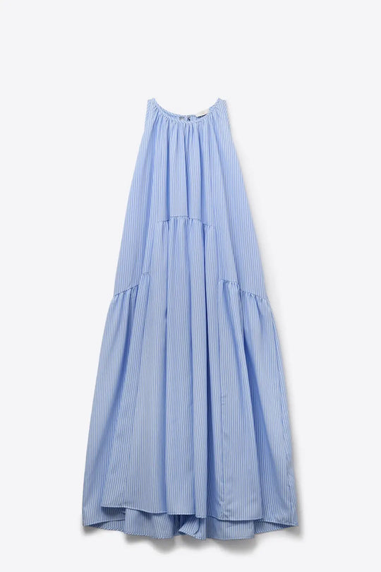 Robe dos nu fluide rayée bleu et blanc - Vestidos