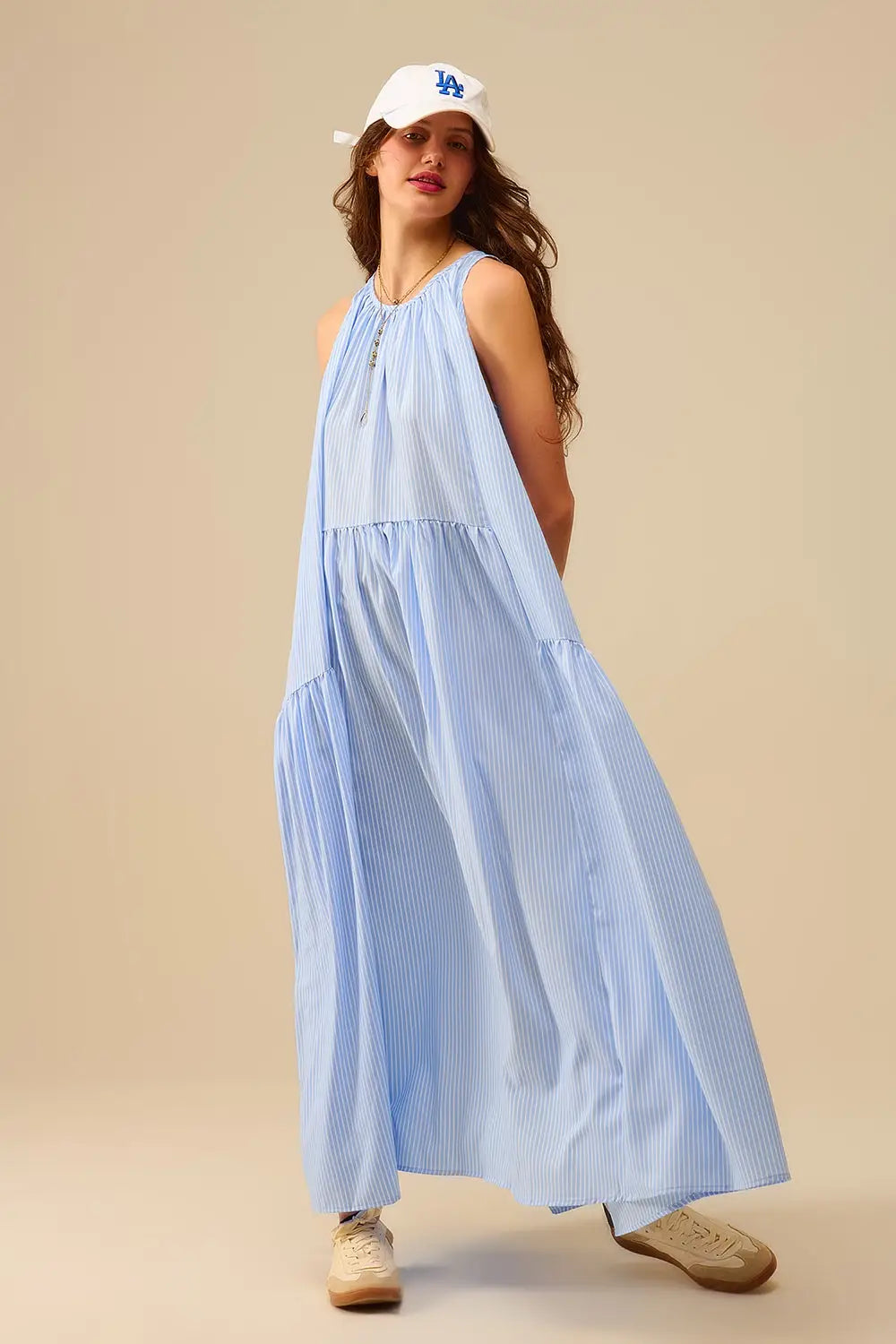 Robe dos nu fluide rayée bleu et blanc - Vestidos