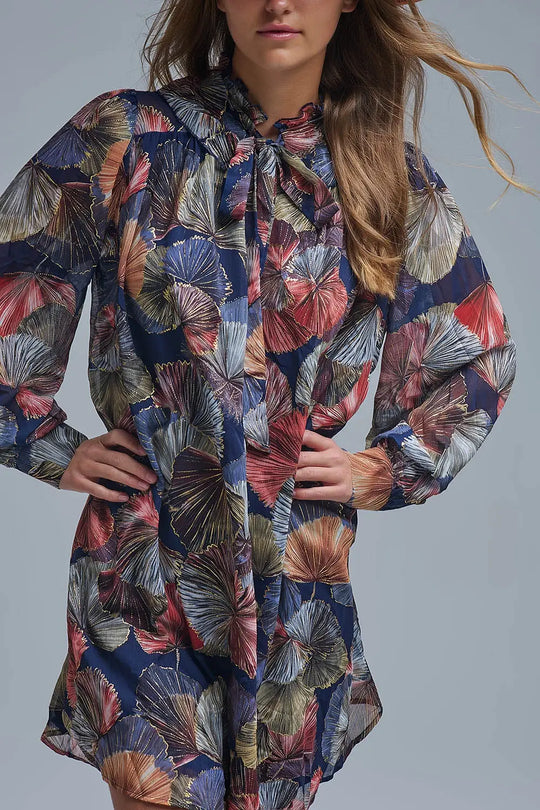 Robe élégante à col cravate et ligne A florale - Vestidos