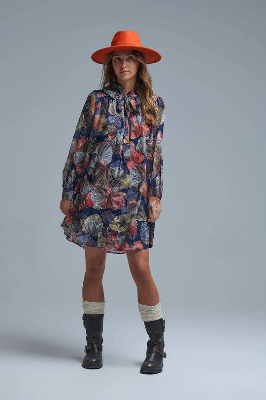 Robe élégante à col cravate et ligne A florale - Vestidos