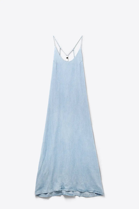 Q2 Robe en denim Tencel léger avec bretelles perlées