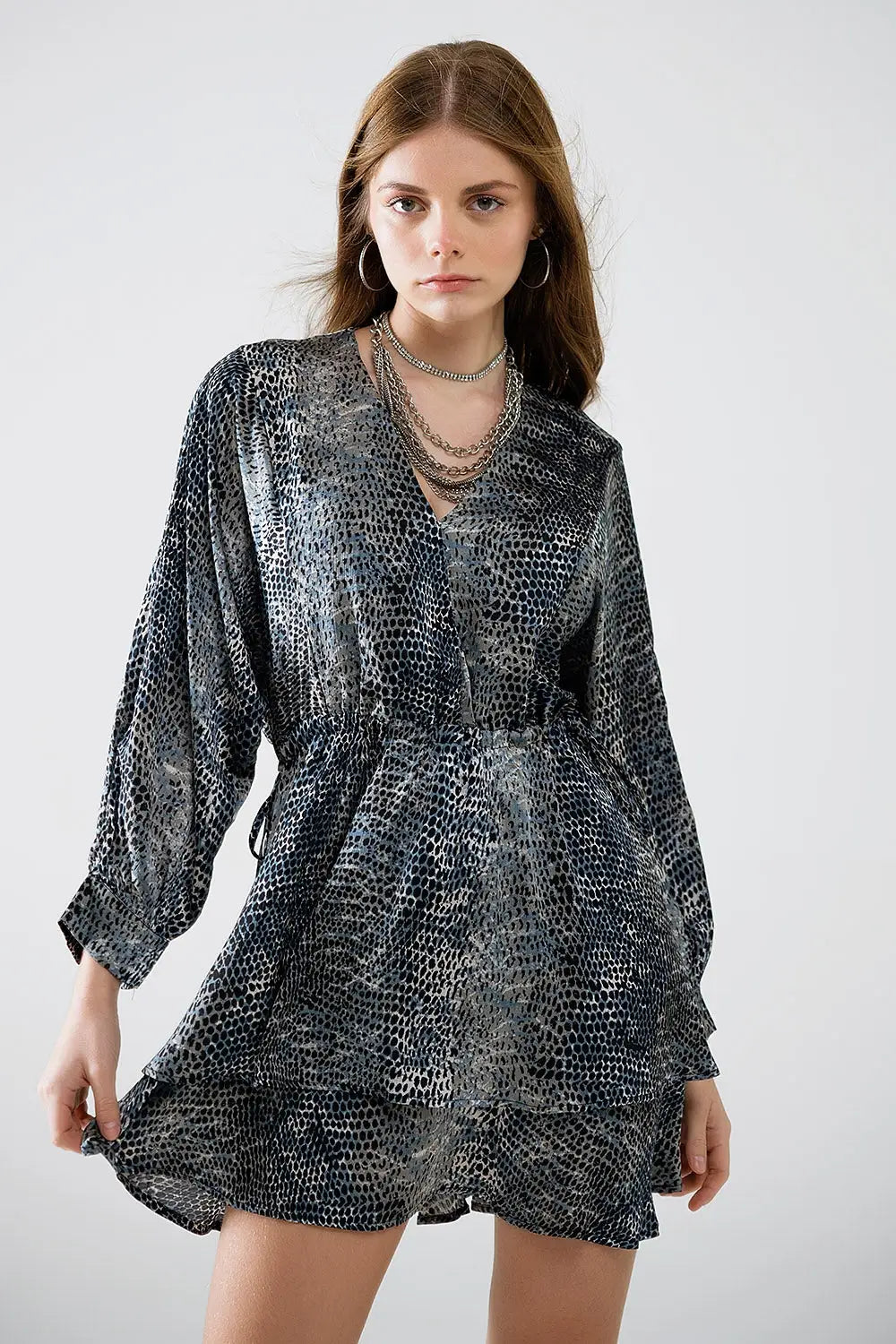 robe en mousseline de soie à imprimé léopard gris - Vestidos
