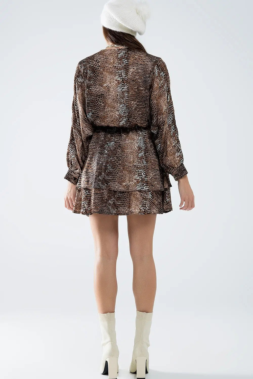 robe en mousseline de soie à imprimé léopard marron - Vestidos