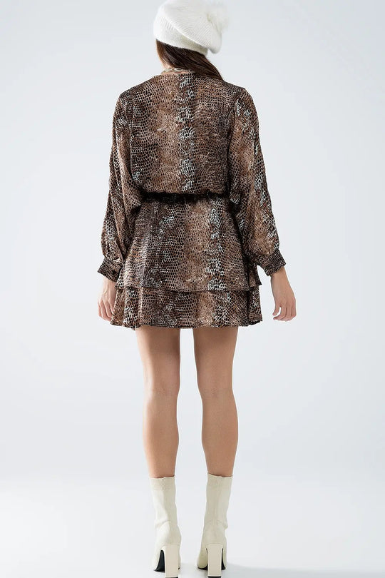 robe en mousseline de soie à imprimé léopard marron - Vestidos