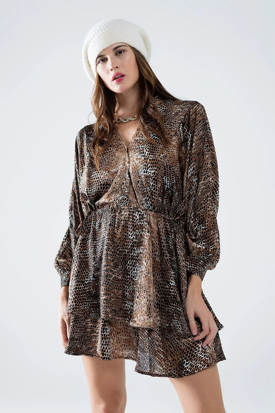 robe en mousseline de soie à imprimé léopard marron - Vestidos