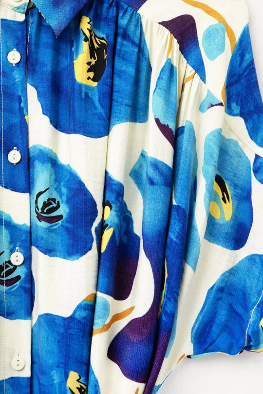 Robe Floral Bliss dans les tons bleu cyan et jaune - Vestidos