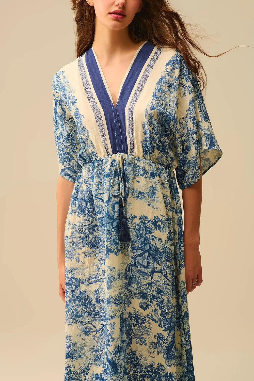 Robe fluide à col en V avec imprimé Toile de Jouy - Vestidos
