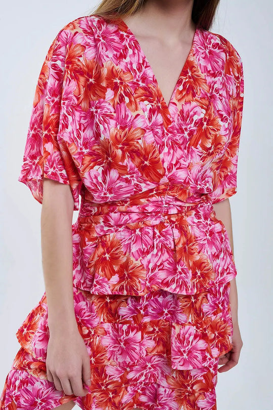 Robe imprimée florale avec des tons roses orange et rouges - Vestidos